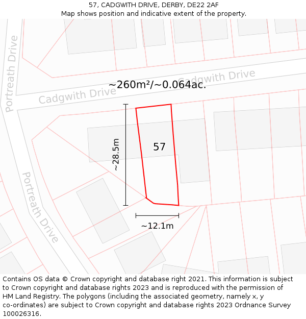 57, CADGWITH DRIVE, DERBY, DE22 2AF: Plot and title map