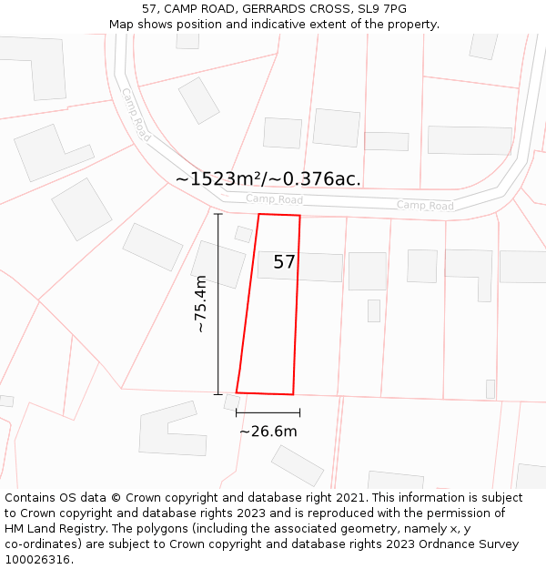 57, CAMP ROAD, GERRARDS CROSS, SL9 7PG: Plot and title map