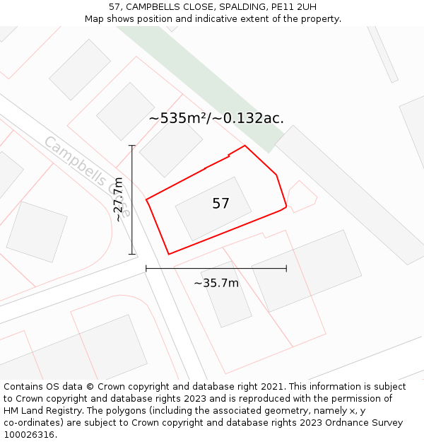 57, CAMPBELLS CLOSE, SPALDING, PE11 2UH: Plot and title map