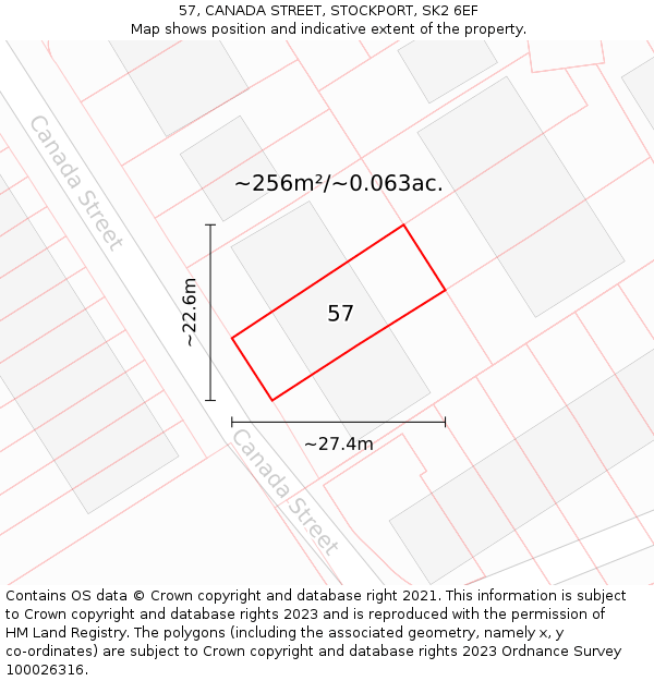 57, CANADA STREET, STOCKPORT, SK2 6EF: Plot and title map