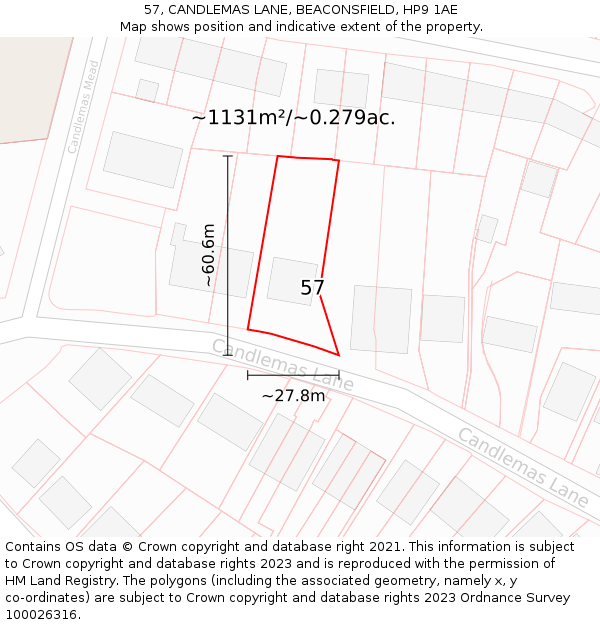 57, CANDLEMAS LANE, BEACONSFIELD, HP9 1AE: Plot and title map