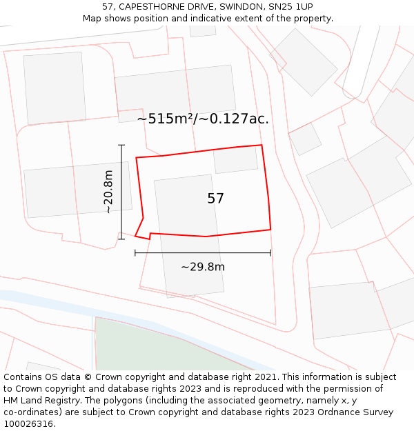 57, CAPESTHORNE DRIVE, SWINDON, SN25 1UP: Plot and title map