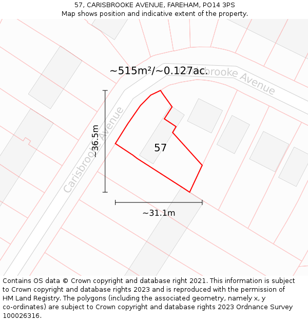 57, CARISBROOKE AVENUE, FAREHAM, PO14 3PS: Plot and title map