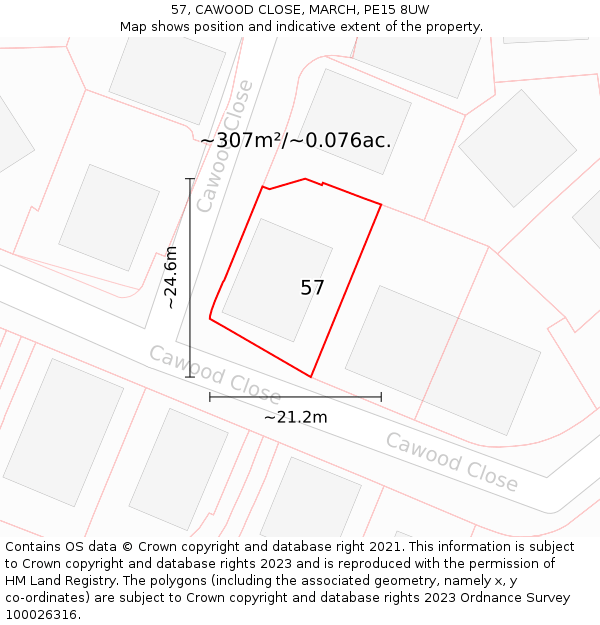 57, CAWOOD CLOSE, MARCH, PE15 8UW: Plot and title map