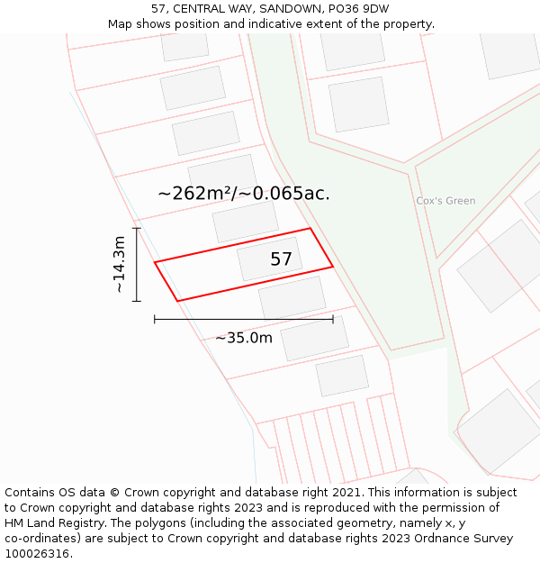 57, CENTRAL WAY, SANDOWN, PO36 9DW: Plot and title map