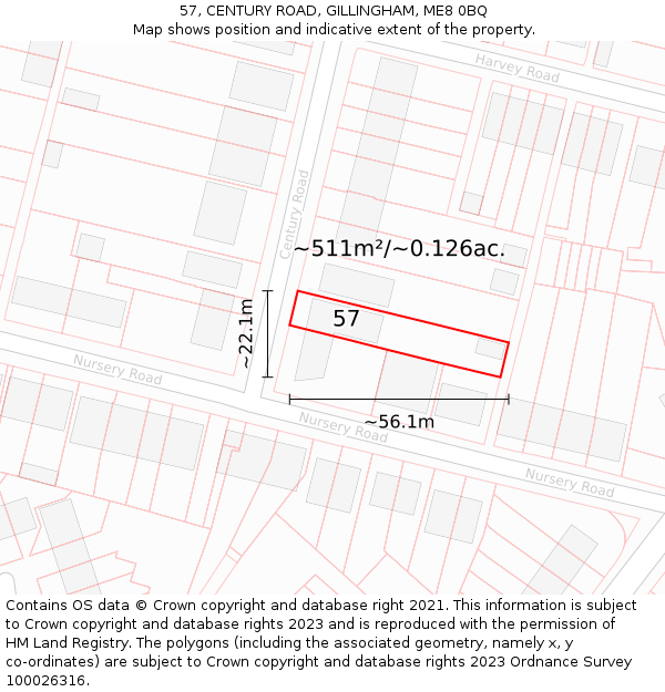 57, CENTURY ROAD, GILLINGHAM, ME8 0BQ: Plot and title map