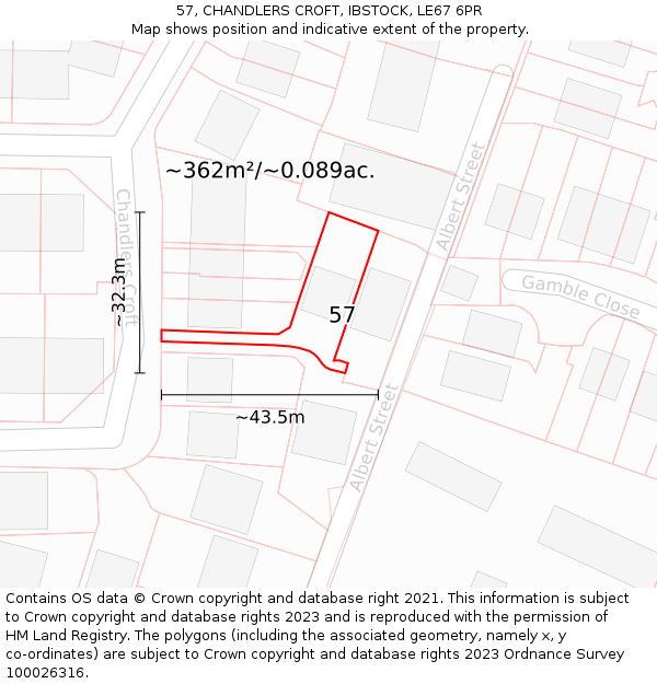 57, CHANDLERS CROFT, IBSTOCK, LE67 6PR: Plot and title map