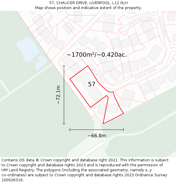 57, CHAUCER DRIVE, LIVERPOOL, L12 0LH: Plot and title map