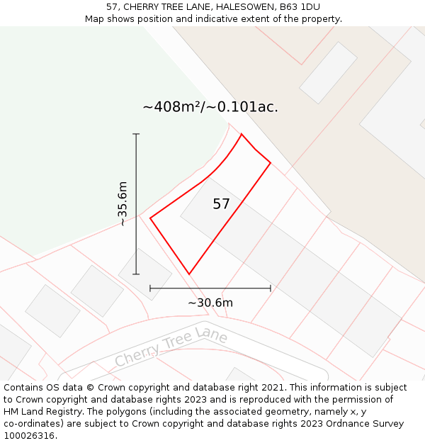 57, CHERRY TREE LANE, HALESOWEN, B63 1DU: Plot and title map