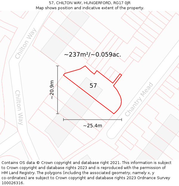 57, CHILTON WAY, HUNGERFORD, RG17 0JR: Plot and title map