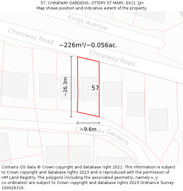 57, CHINEWAY GARDENS, OTTERY ST MARY, EX11 1JH: Plot and title map