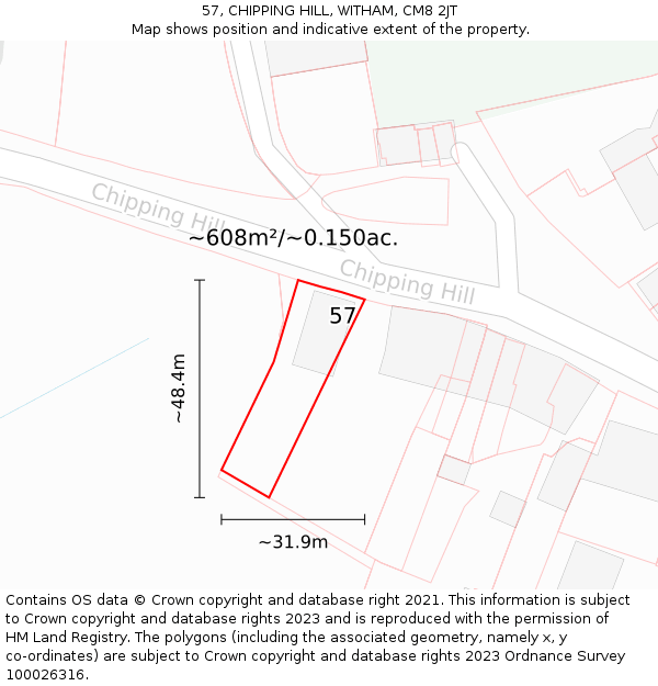 57, CHIPPING HILL, WITHAM, CM8 2JT: Plot and title map