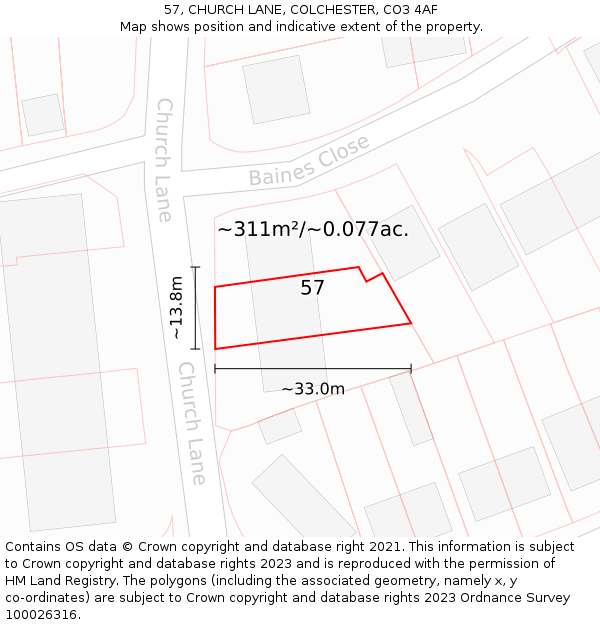 57, CHURCH LANE, COLCHESTER, CO3 4AF: Plot and title map