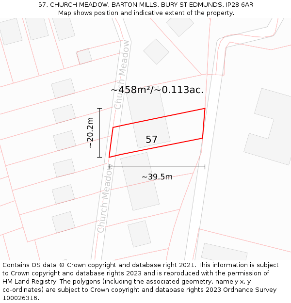 57, CHURCH MEADOW, BARTON MILLS, BURY ST EDMUNDS, IP28 6AR: Plot and title map