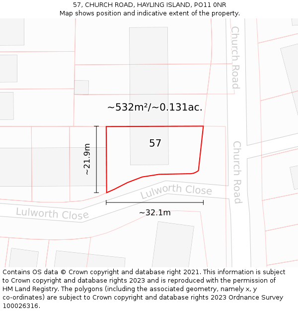 57, CHURCH ROAD, HAYLING ISLAND, PO11 0NR: Plot and title map