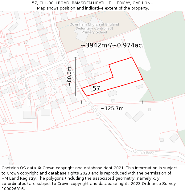 57, CHURCH ROAD, RAMSDEN HEATH, BILLERICAY, CM11 1NU: Plot and title map