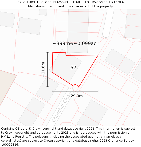 57, CHURCHILL CLOSE, FLACKWELL HEATH, HIGH WYCOMBE, HP10 9LA: Plot and title map