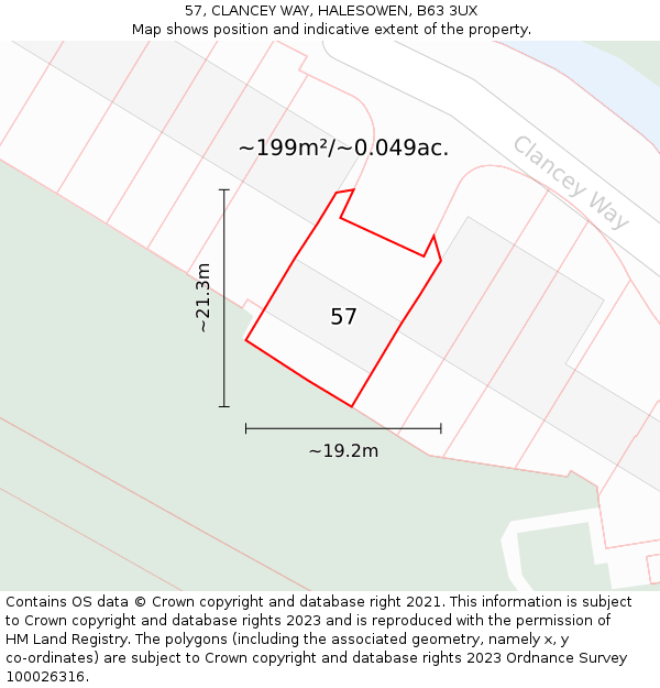 57, CLANCEY WAY, HALESOWEN, B63 3UX: Plot and title map