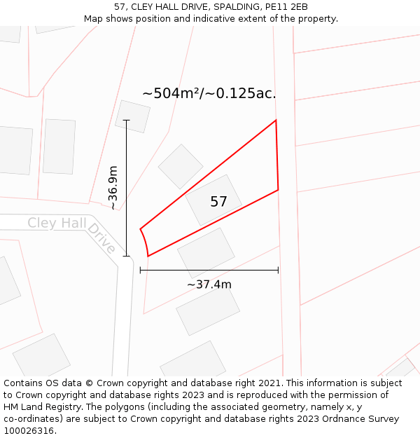57, CLEY HALL DRIVE, SPALDING, PE11 2EB: Plot and title map