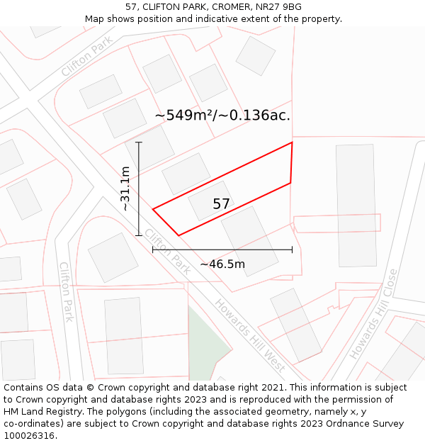 57, CLIFTON PARK, CROMER, NR27 9BG: Plot and title map