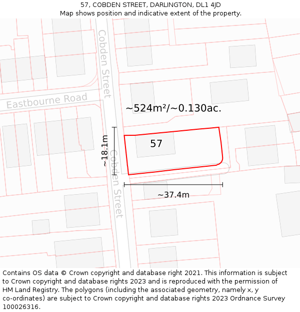 57, COBDEN STREET, DARLINGTON, DL1 4JD: Plot and title map