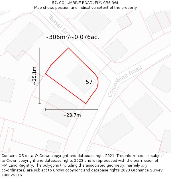 57, COLUMBINE ROAD, ELY, CB6 3WL: Plot and title map