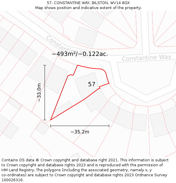 57, CONSTANTINE WAY, BILSTON, WV14 8GX: Plot and title map