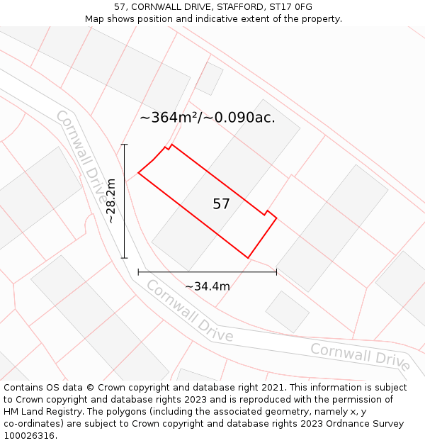 57, CORNWALL DRIVE, STAFFORD, ST17 0FG: Plot and title map
