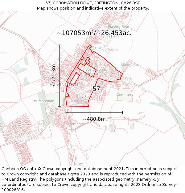 57, CORONATION DRIVE, FRIZINGTON, CA26 3SE: Plot and title map