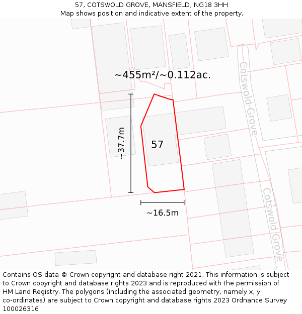 57, COTSWOLD GROVE, MANSFIELD, NG18 3HH: Plot and title map