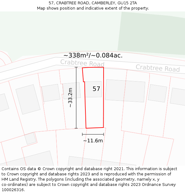 57, CRABTREE ROAD, CAMBERLEY, GU15 2TA: Plot and title map