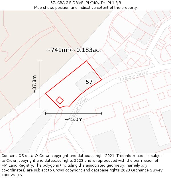 57, CRAIGIE DRIVE, PLYMOUTH, PL1 3JB: Plot and title map