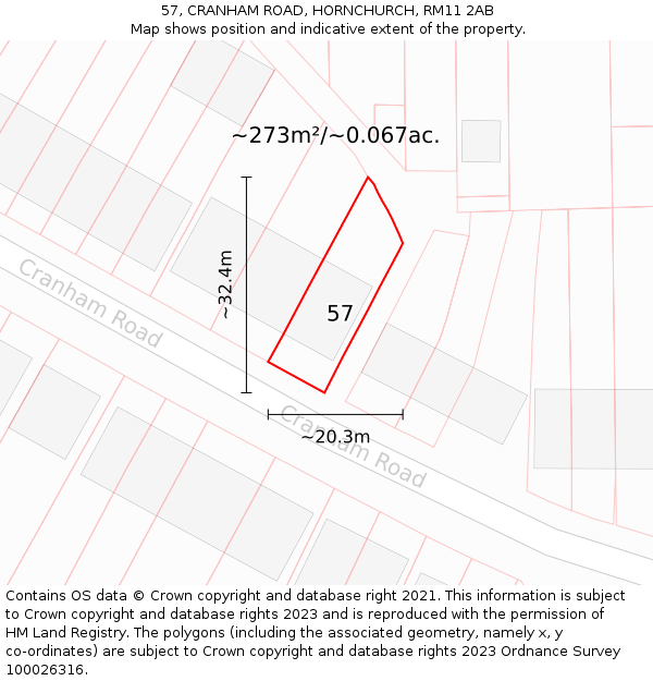 57, CRANHAM ROAD, HORNCHURCH, RM11 2AB: Plot and title map