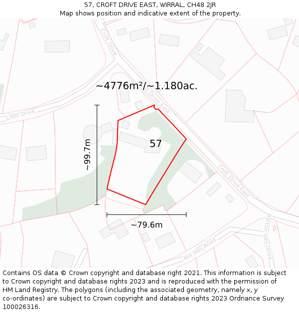 57, CROFT DRIVE EAST, WIRRAL, CH48 2JR: Plot and title map