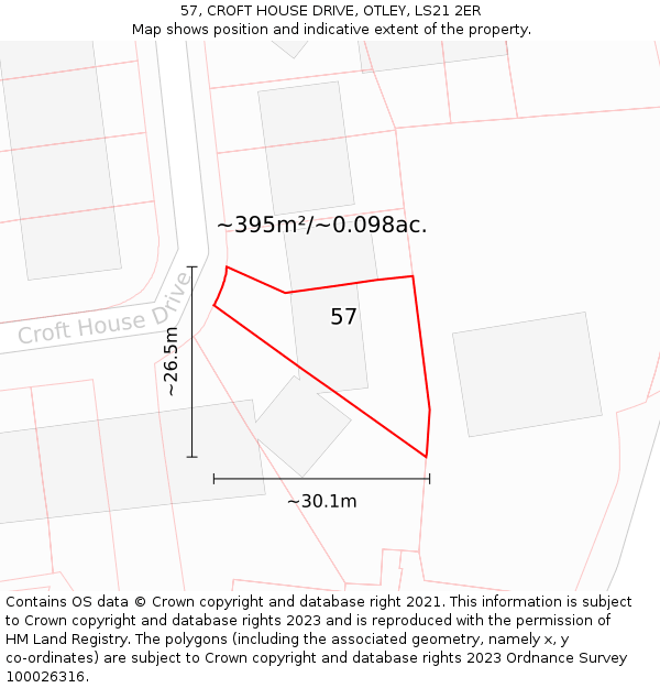 57, CROFT HOUSE DRIVE, OTLEY, LS21 2ER: Plot and title map