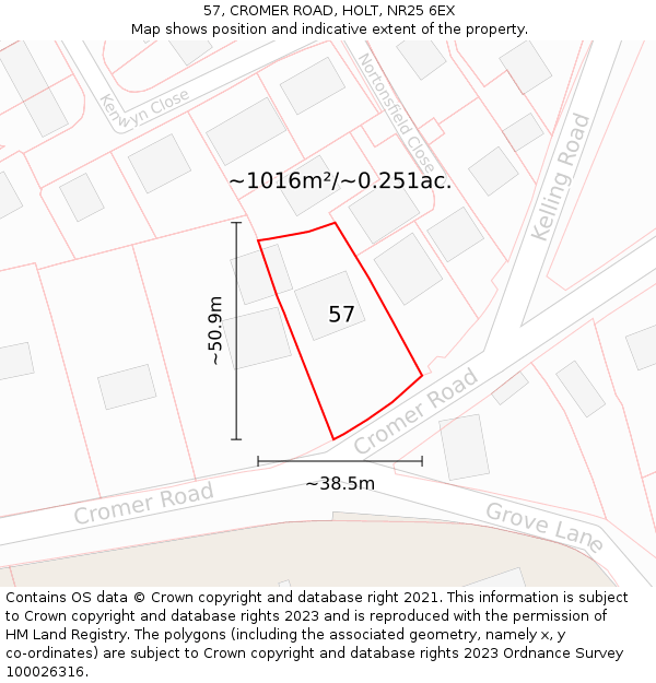 57, CROMER ROAD, HOLT, NR25 6EX: Plot and title map