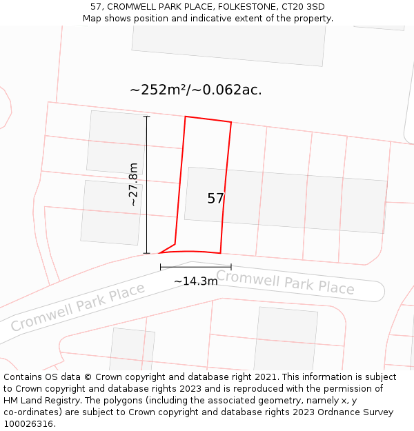 57, CROMWELL PARK PLACE, FOLKESTONE, CT20 3SD: Plot and title map