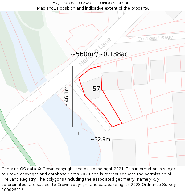 57, CROOKED USAGE, LONDON, N3 3EU: Plot and title map