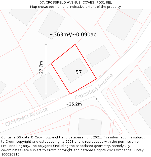 57, CROSSFIELD AVENUE, COWES, PO31 8EL: Plot and title map