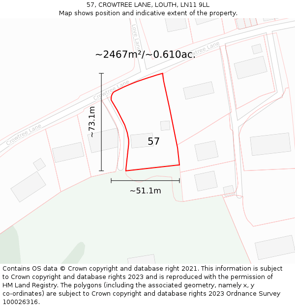 57, CROWTREE LANE, LOUTH, LN11 9LL: Plot and title map