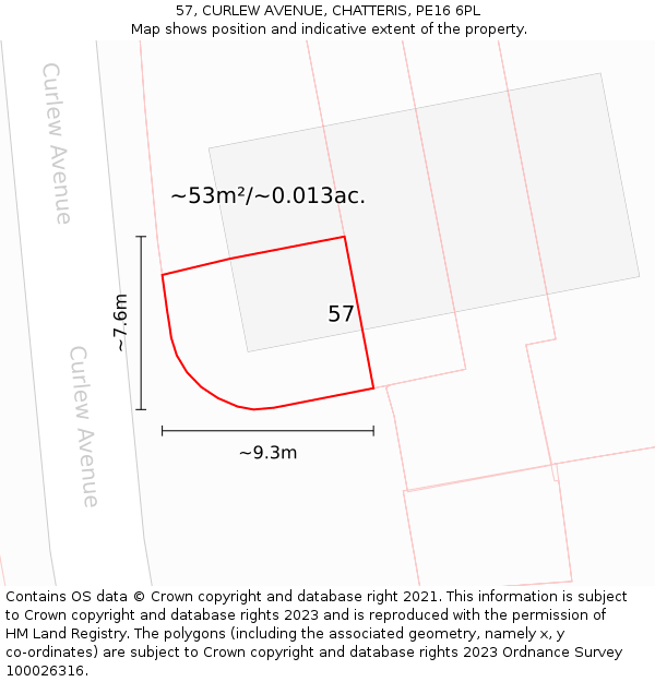 57, CURLEW AVENUE, CHATTERIS, PE16 6PL: Plot and title map