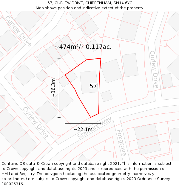 57, CURLEW DRIVE, CHIPPENHAM, SN14 6YG: Plot and title map