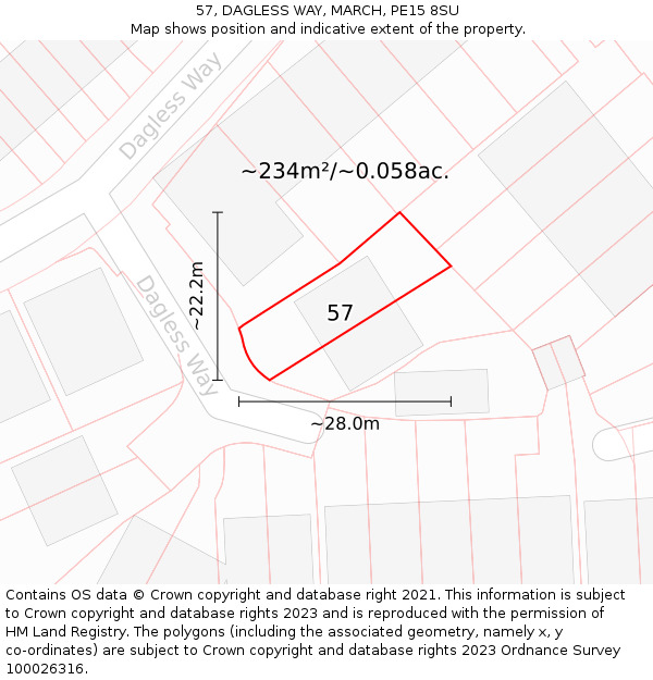 57, DAGLESS WAY, MARCH, PE15 8SU: Plot and title map