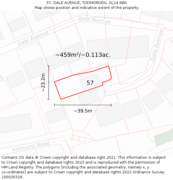 57, DALE AVENUE, TODMORDEN, OL14 6BA: Plot and title map