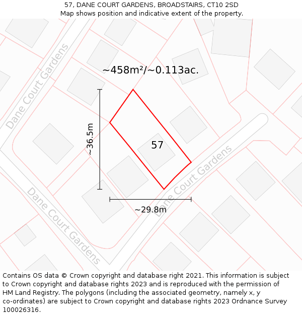 57, DANE COURT GARDENS, BROADSTAIRS, CT10 2SD: Plot and title map