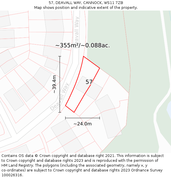 57, DEAVALL WAY, CANNOCK, WS11 7ZB: Plot and title map