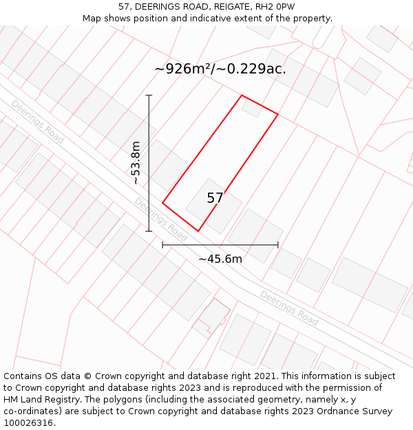 57, DEERINGS ROAD, REIGATE, RH2 0PW: Plot and title map