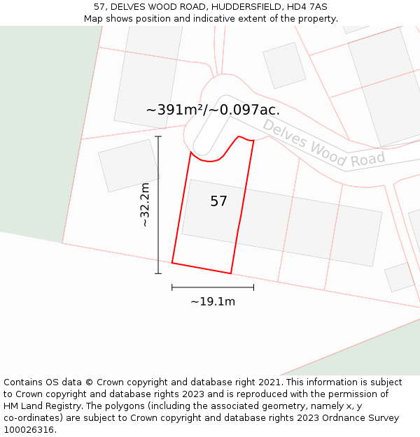 57, DELVES WOOD ROAD, HUDDERSFIELD, HD4 7AS: Plot and title map