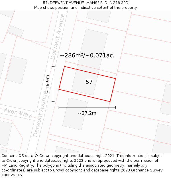 57, DERWENT AVENUE, MANSFIELD, NG18 3PD: Plot and title map