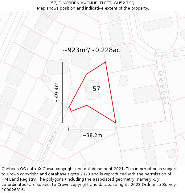 57, DINORBEN AVENUE, FLEET, GU52 7SQ: Plot and title map